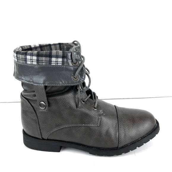 West Blvd Shoes - Gray Flannel Fold Down Lace up Bootie